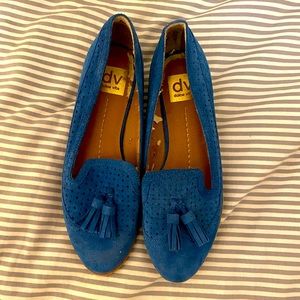 DV blue suede tassel shoes